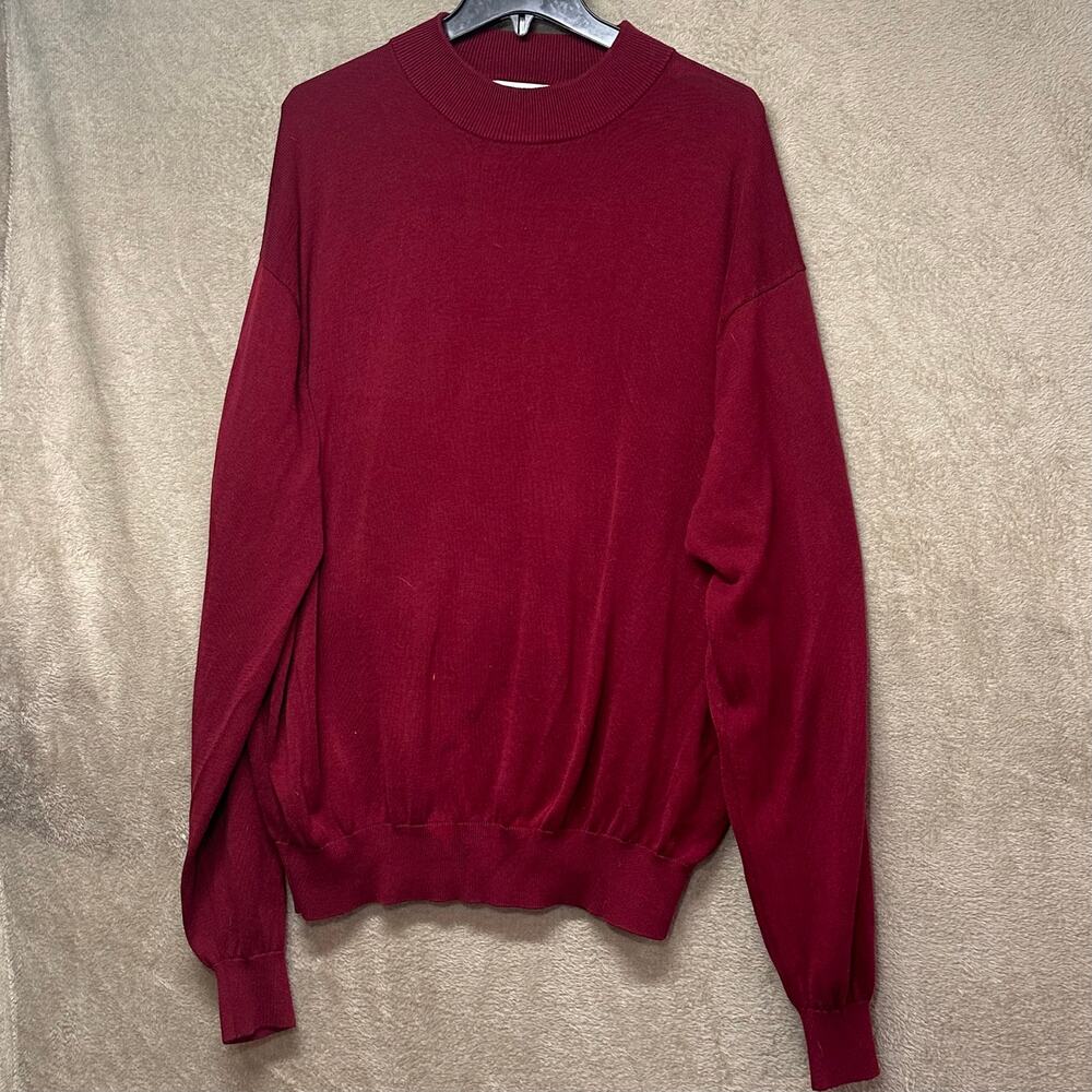 Vintage Norman Thompson Burgundy Mock Neck Sweater XL Soft 55% Silk